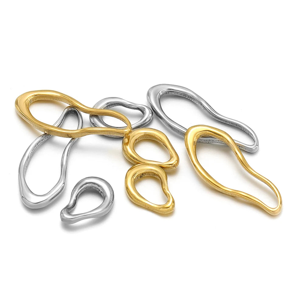 New Design 18k Gold Plated Stainless Steel Irregular Oval Charm Beads Pendant for DIY Jewelry Making Accessories