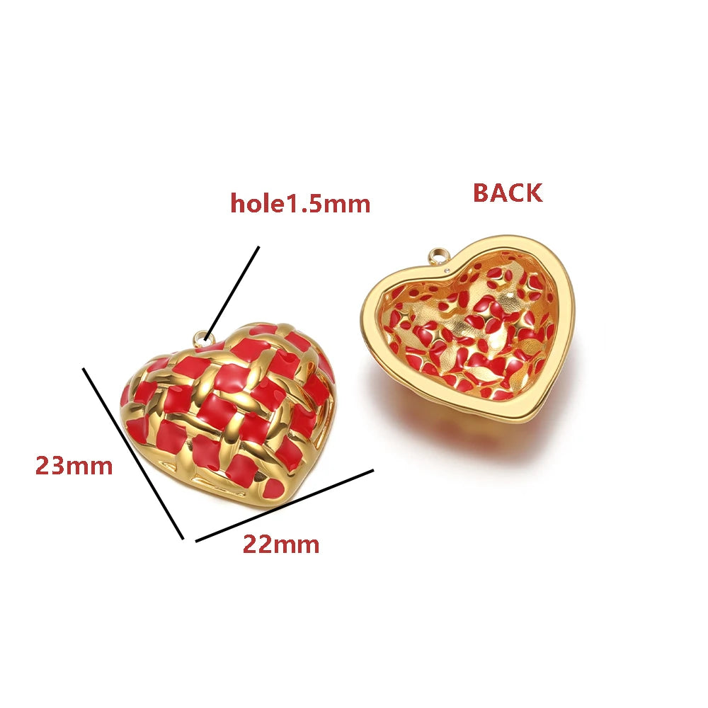 Colorful Enamel Heart Charms with Golden Weave Pattern, Good Luck Lucky Heart Pendant with Rhinestone for DIY Jewelry Making