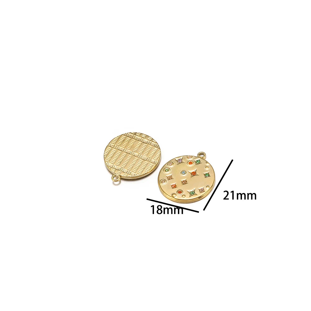DIY Colorful Zircon Stainless Steel Gold Plated Charm Round Moon Zircon Charm Pendants for DIY Jewelry Necklace Making