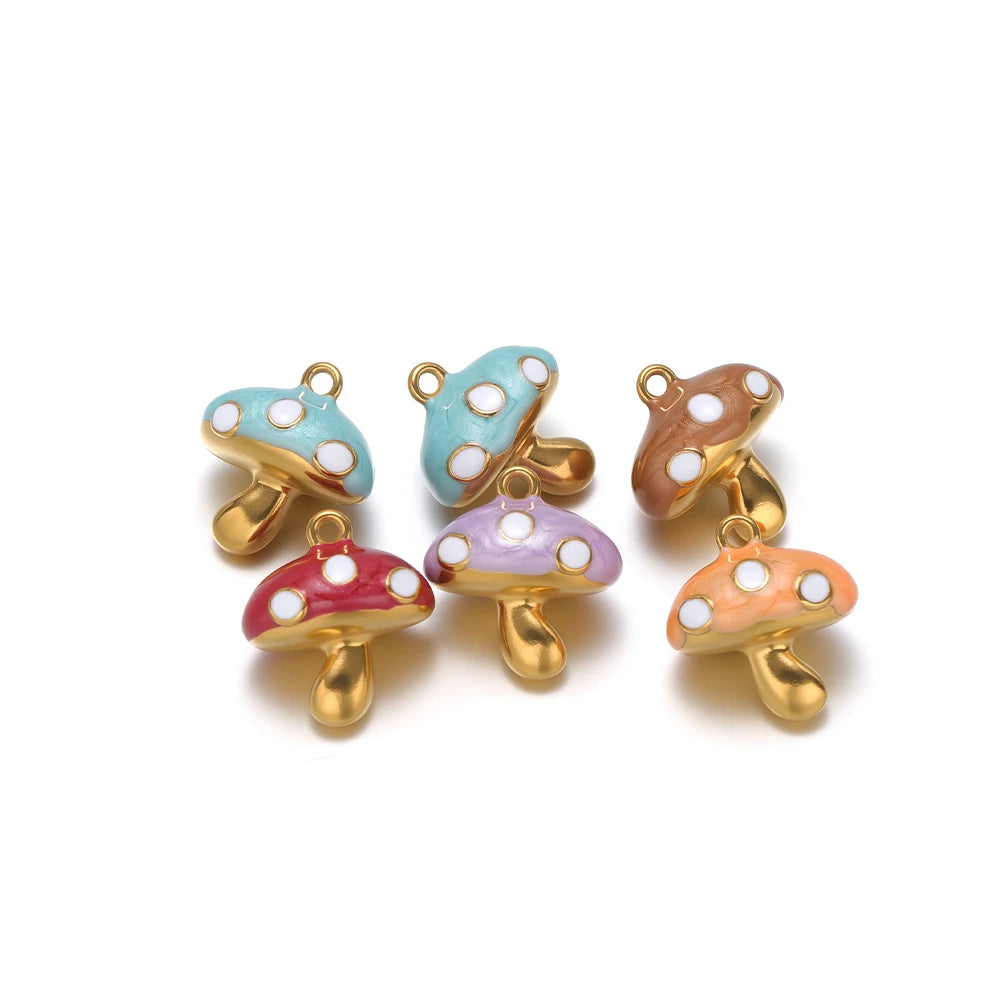 Gold Plated Mushroom Charm with Light Blue Enamel for DIY Jewelry Making, Cute Mushroom Pendant for Necklace Bracelet