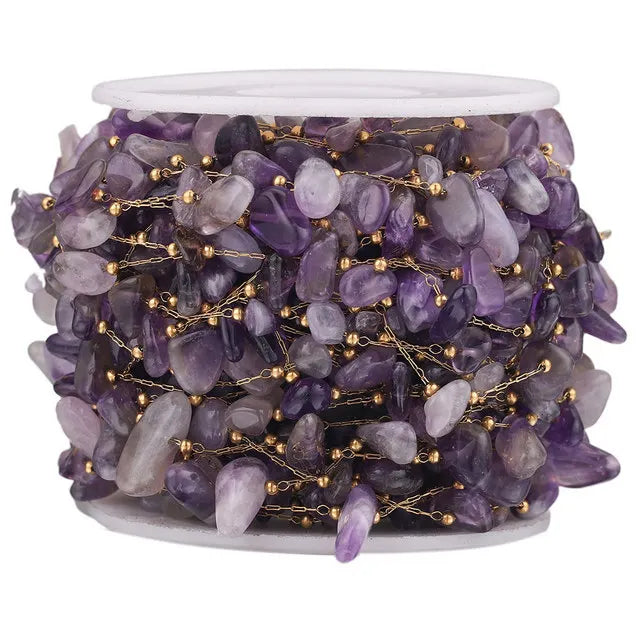 A2761 Fashion Natural Stone Beads Beaded Chain Rosary Amethyst Turquoise Beads Chain Stainless Steel for Jewelry Making