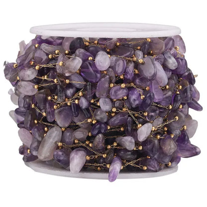 A2761 Fashion Natural Stone Beads Beaded Chain Rosary Amethyst Turquoise Beads Chain Stainless Steel for Jewelry Making