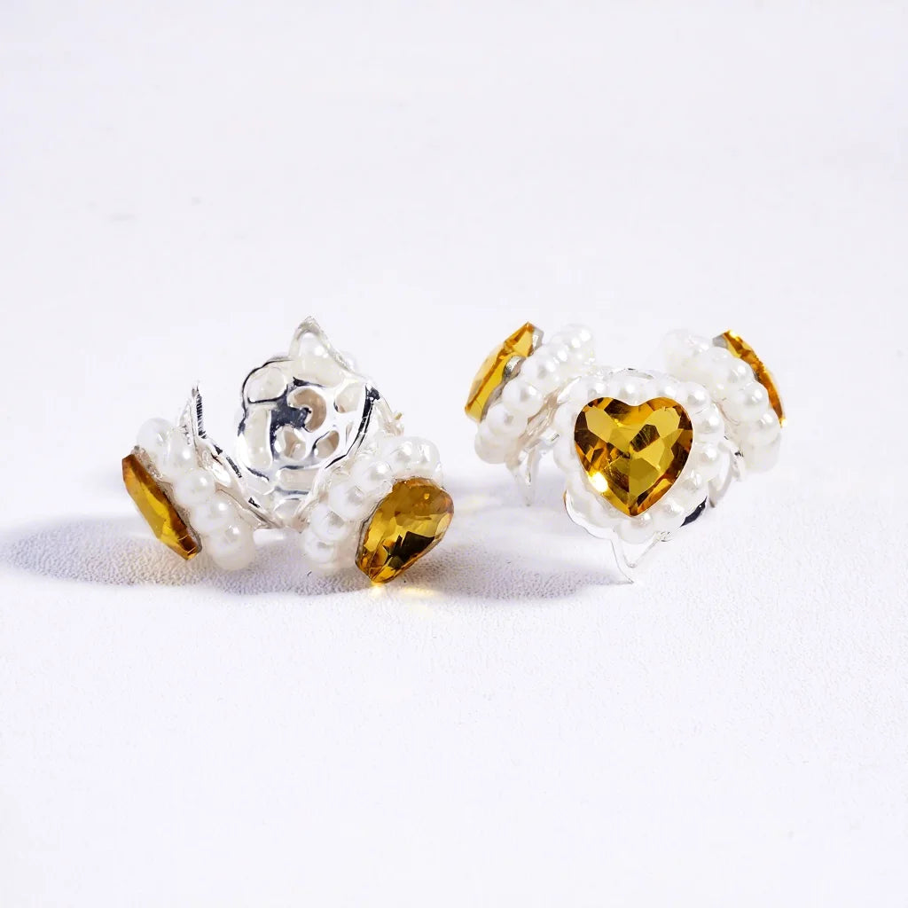 Handcrafted Silver Bead Caps Metal Bead Cages with Heart Pearl Chains for DIY Bracelet Charm Projects