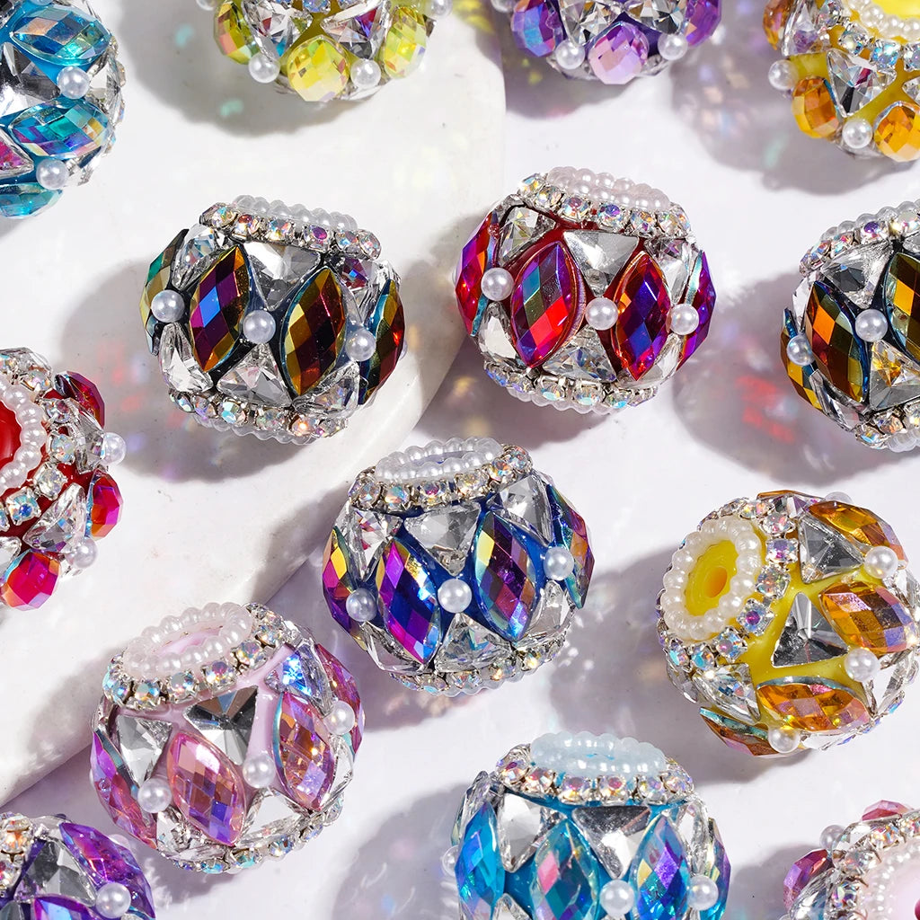 Vibrant Multi Color Marquise Acrylic Beads with Triangle AB Rhinestone Chain for DIY Beadable Pen Keychain Handcrafts Wholesale
