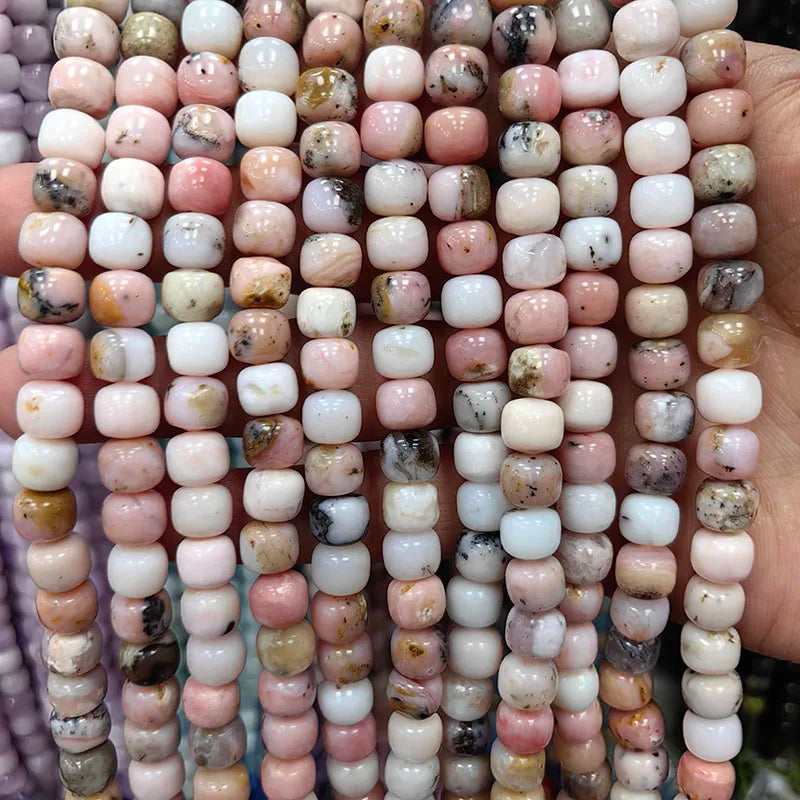 Natural Tube Stone Beads, Rounded Barrel Drum Shaped Aquamarine Kunzite Lapis Apatite Gemstone Bead for Jewelry Making 7x8mm