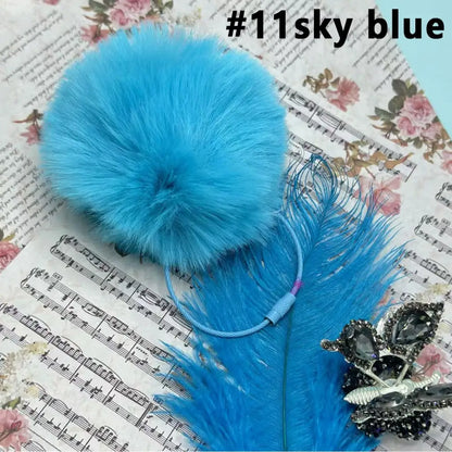 80mm Fluffy Pom Pom Balls with Elastic Loop & Keychain Ring for DIY Crafts Bulk