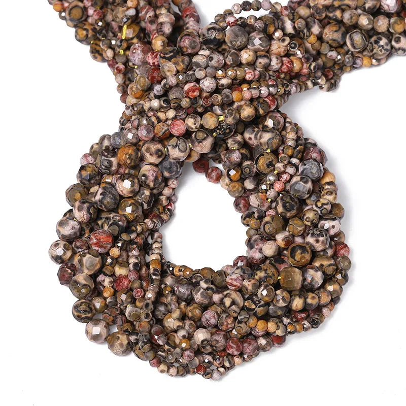 Natural Leopard Skin Jasper Faceted Gemstone Beads Round Loose Stones for DIY Jewelry Necklace Bracelet Making 2mm 3mm 4mm 38cm