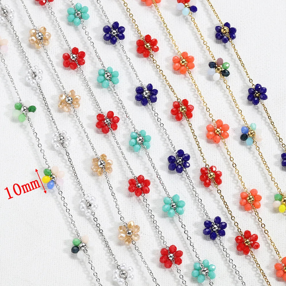 A1851 Hot Selling Stainless Steel Chain Enamel Colorful Flower Stainless Steel Chain Bulk Jewelry Finding Accessory