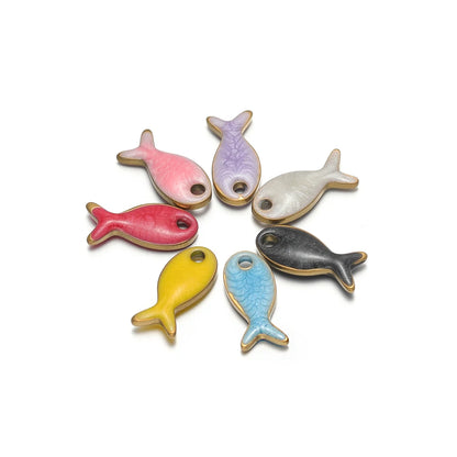 Colorful Enamel DIY  Charm 18k Gold Plated Stainless Steel Fish Charm Pendant for Handmade Necklace Jewelry Making