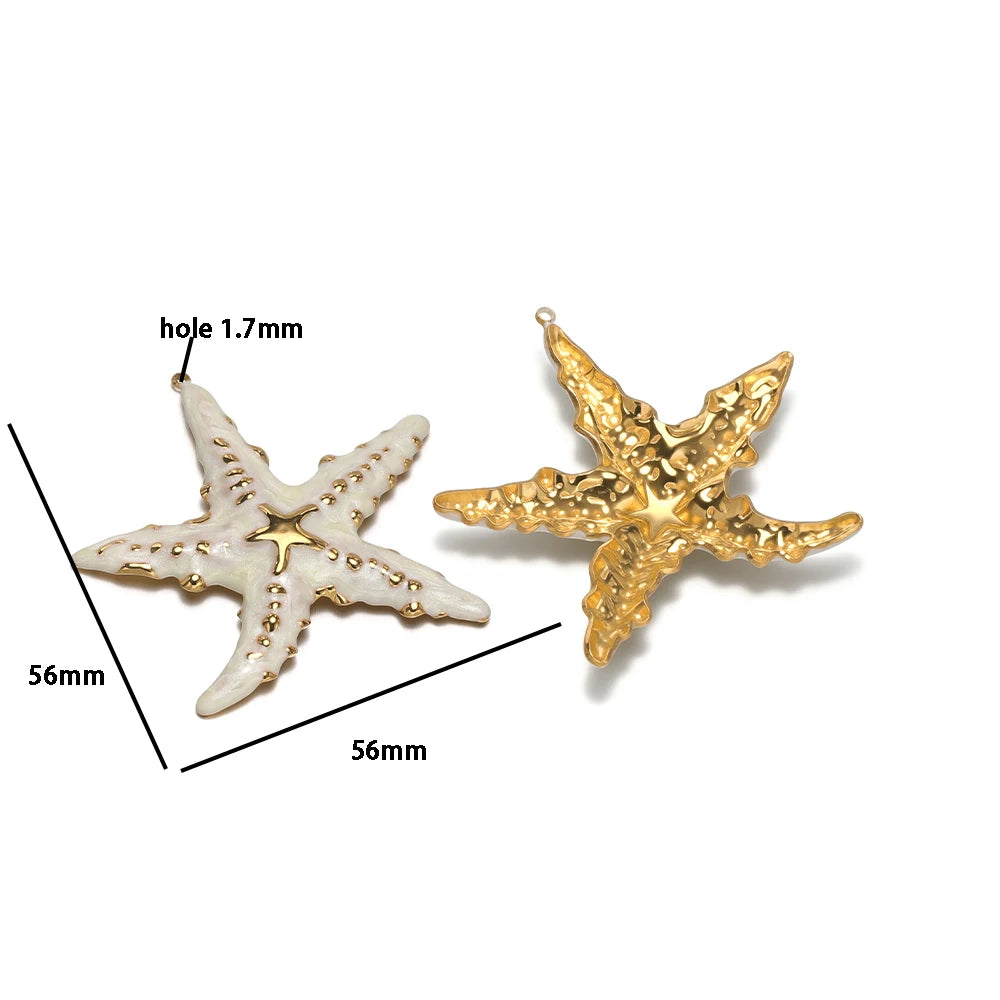 New Ocean Themed Stainless Steel 18k Gold Plated Enamel Shell Starfish Charm Pendant for Diy Jewelry Making Wholesale