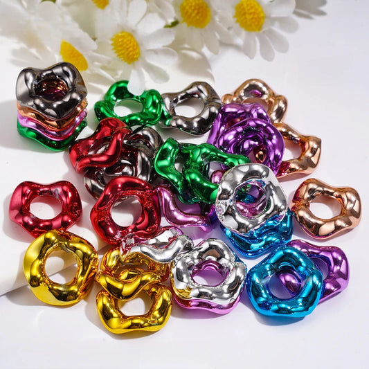 16MM Multi Color Metallic Finish Hollow Wave Scalloped Acrylic Spacer Beads for DIY Beadable Pen & Keychain Craft Wholesale