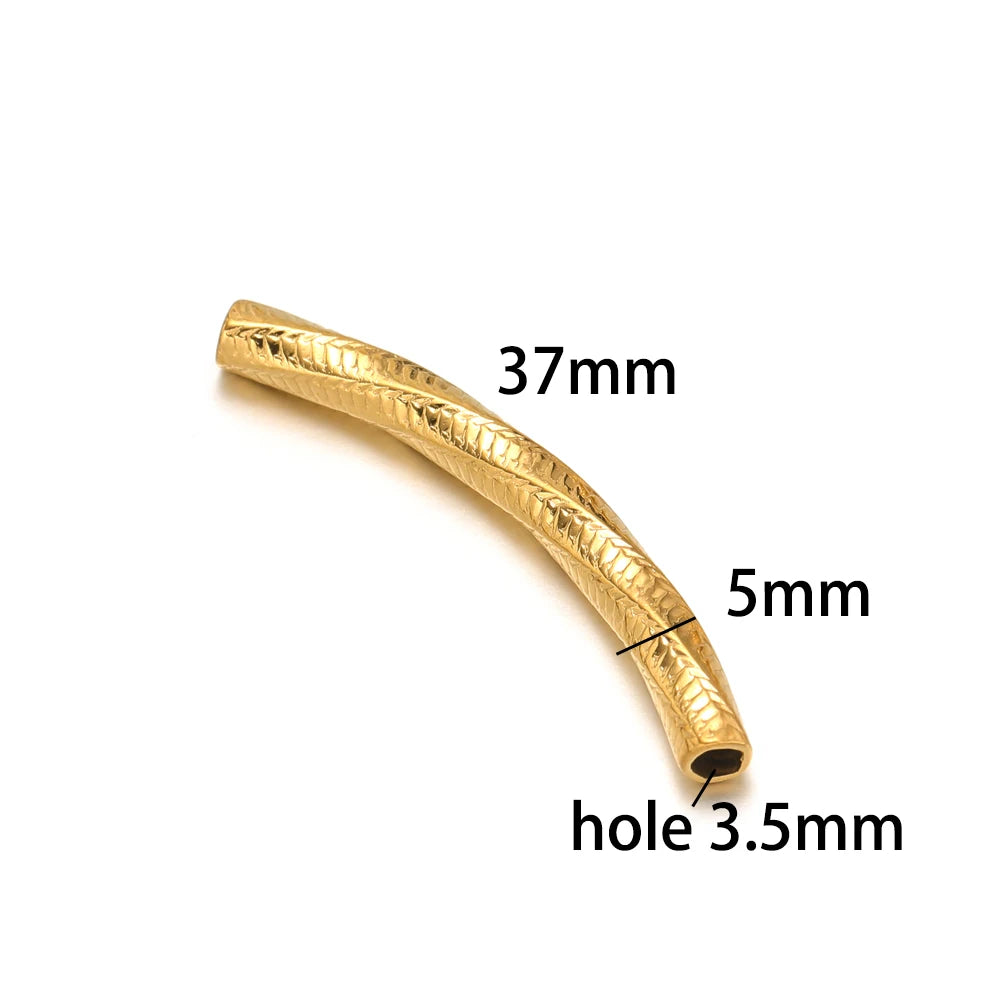 Gold Plated Stainless Steel Multi Patterns Embossed Curved Tube Bend Charm Pendant for DIY Jewelry Making Accessories