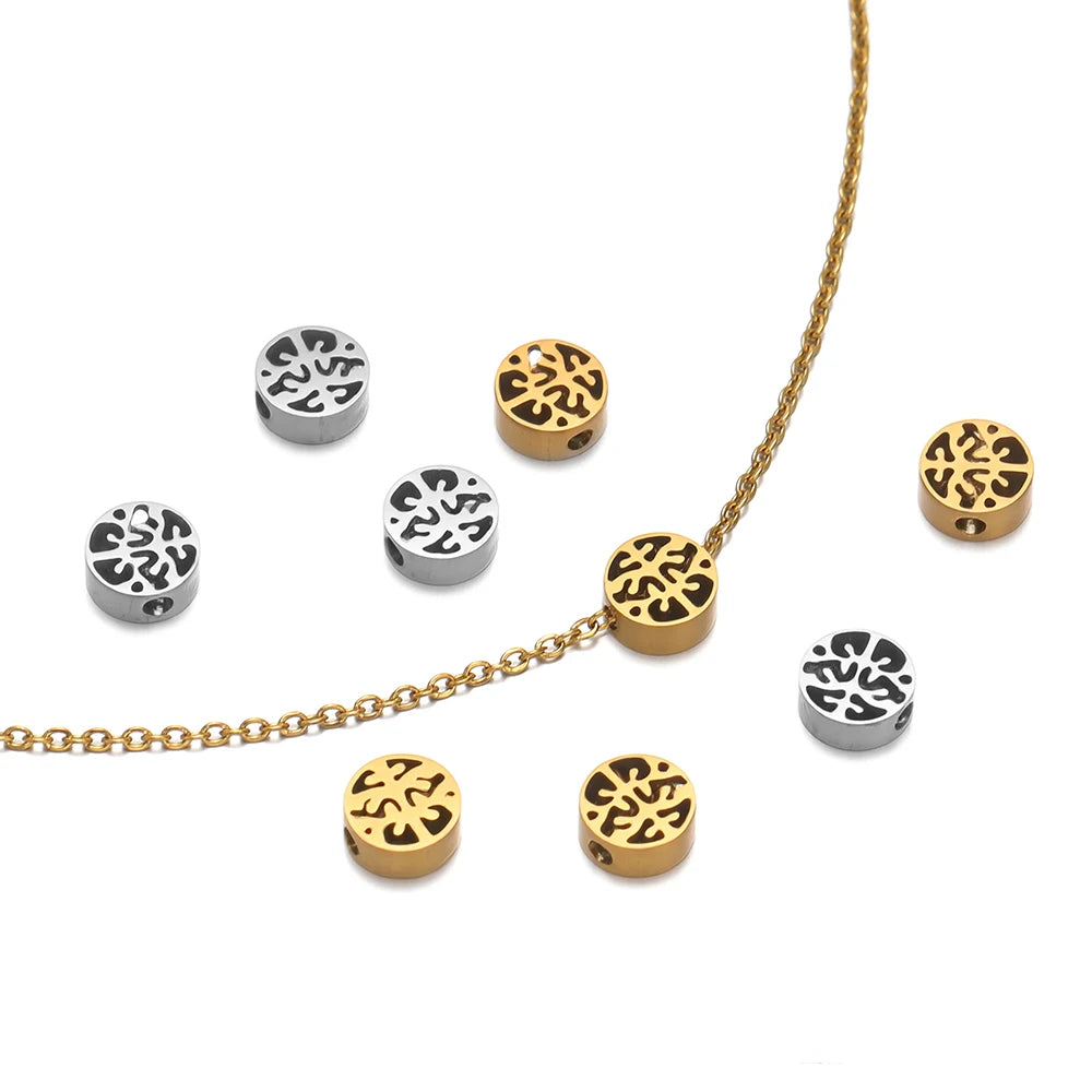 Stainless Steel 18k Gold Plated Hollow Tree of Life Bead Charm Pendant for Jewelry Necklace Bracelet Making Wholesale