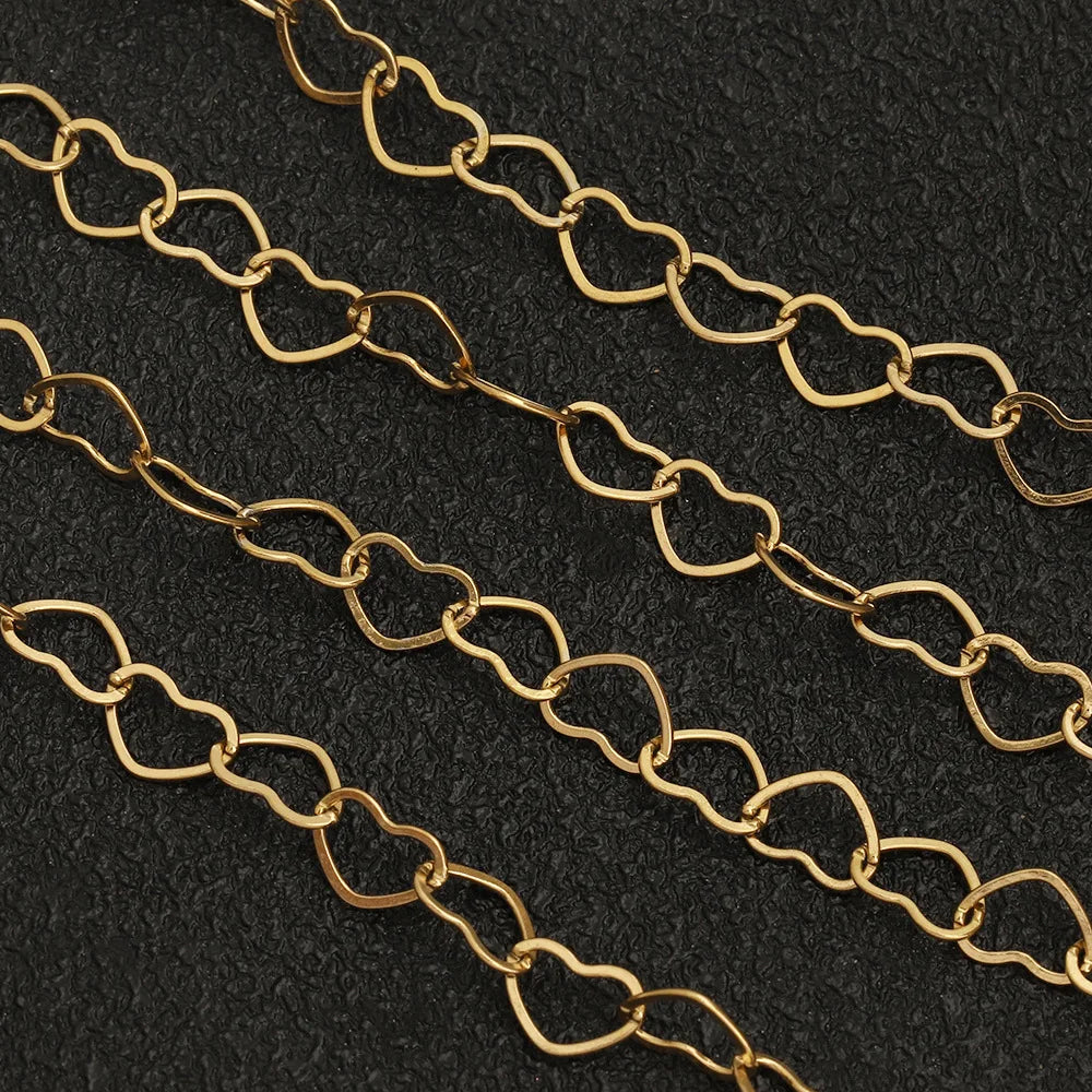 D849 Romantic Love Heart Stainless Steel Chain Bulk Permanent Hollowed Heart Chain Tarnish Resistant DIY Jewelry Findings
