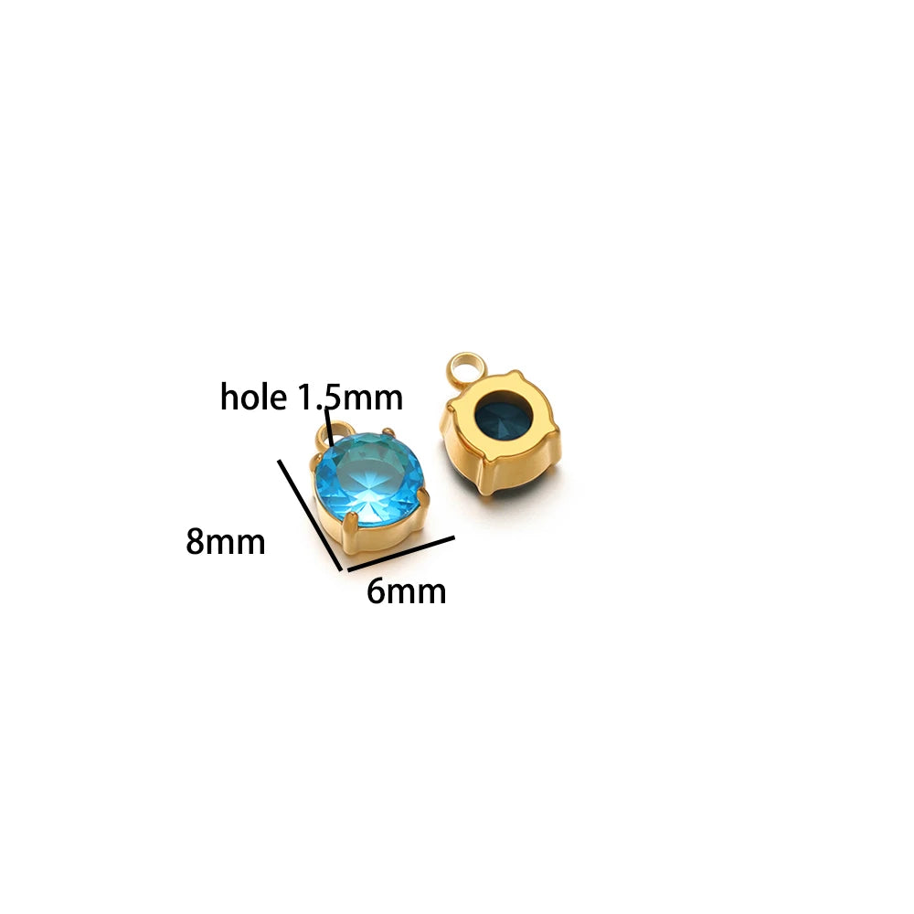 5pcs/bag Stainless Steel 18k Gold Plated 8*6mm Round Zircon Charm Pendant for Diy Necklace Jewelry Making Accessories