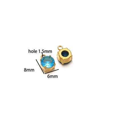 5pcs/bag Stainless Steel 18k Gold Plated 8*6mm Round Zircon Charm Pendant for Diy Necklace Jewelry Making Accessories