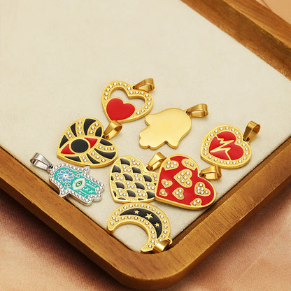 Exquisite Stainless Steel Gold Plated Dripping Oil Eyes Heart Moon Charm Pendant for DIY Jewelry Making Wholesale