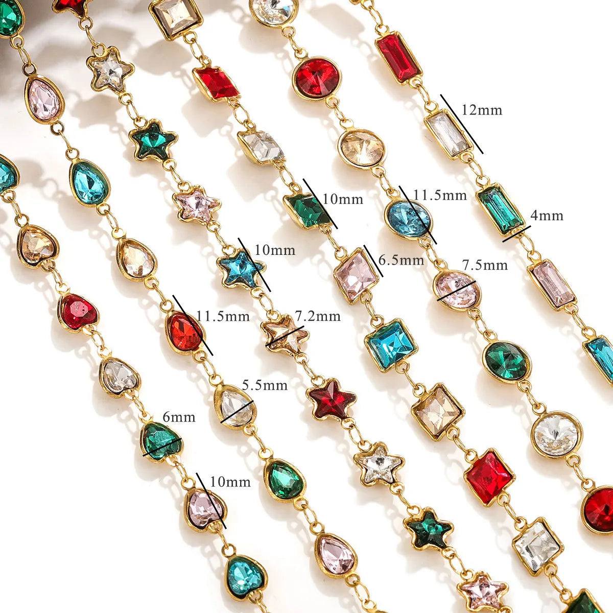 A2762 Fashion 18k Gold Stainless Steel Chain Star Heart Crystal Beads Beaded Rosary Chain for Necklace Bracelet Making