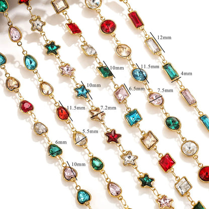 A2762 Fashion 18k Gold Stainless Steel Chain Star Heart Crystal Beads Beaded Rosary Chain for Necklace Bracelet Making