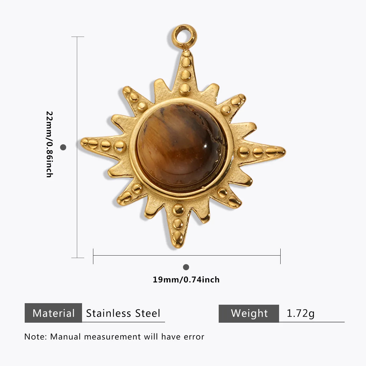 Vintage Handmade DIY Stainless Steel Gold Plated Tiger Eye Stone Charm Pendant for Necklace Jewelry Making
