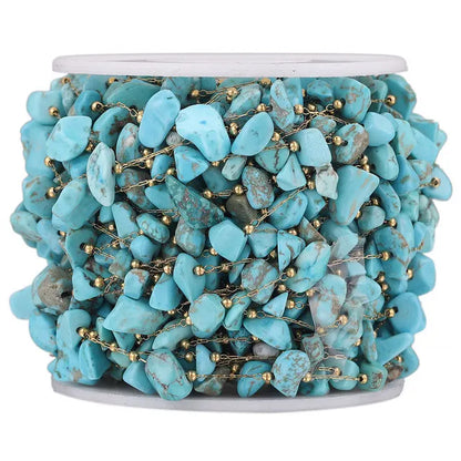 A2761 Fashion Natural Stone Beads Beaded Chain Rosary Amethyst Turquoise Beads Chain Stainless Steel for Jewelry Making
