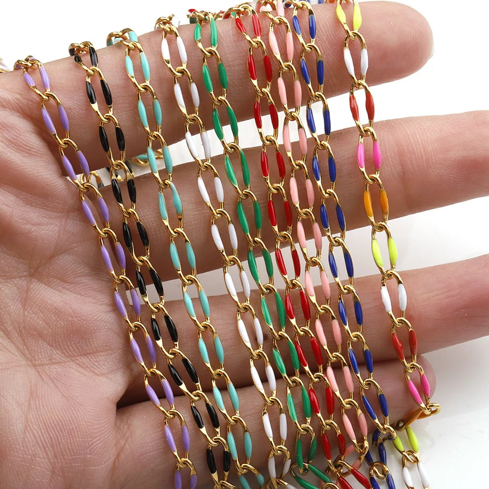 B3824 18k Gold Chain Stainless Steel Non-tarnished Chain Necklace Accessory Lip Enamel Bulk Chain