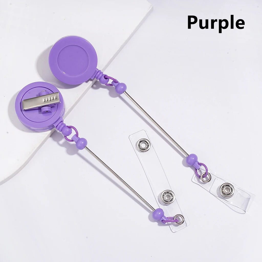 Creative Beaded Retractable Back Badge Holder Reels with Rotating Crocodile Clip & Keychain Bar