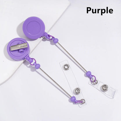 Creative Beaded Retractable Back Badge Holder Reels with Rotating Crocodile Clip & Keychain Bar