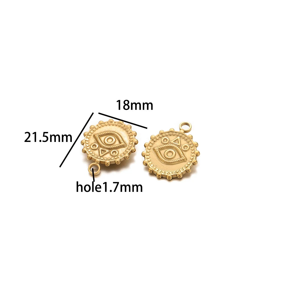 Vintage Fashion Stainless Steel Gold Plated Moon Hand Round Cross Sun  Eye Charm Pendant for Jewelry Necklace Earring Making