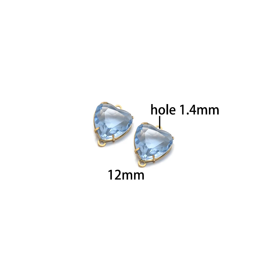 12mm Stainless Steel Gold Plated Double Hole Love Heart Crystal Charm Pendant for Jewelry Necklace Making Jewelry Accessories