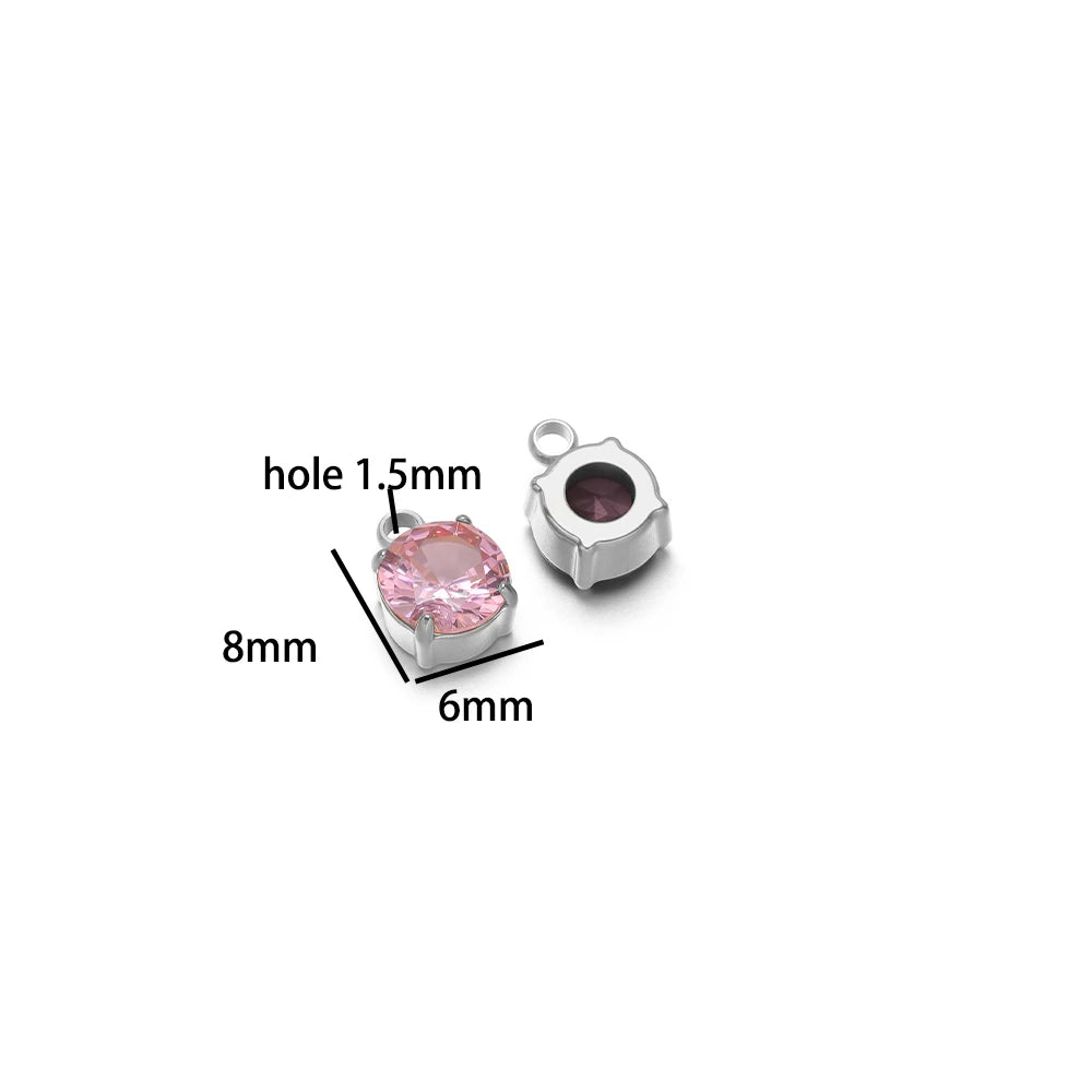 5pcs/bag Stainless Steel 18k Gold Plated 8*6mm Round Zircon Charm Pendant for Diy Necklace Jewelry Making Accessories