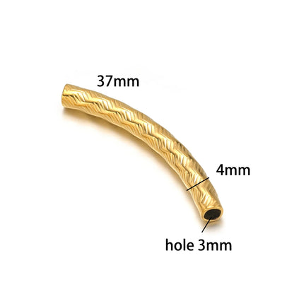 Gold Plated Stainless Steel Multi Patterns Embossed Curved Tube Bend Charm Pendant for DIY Jewelry Making Accessories