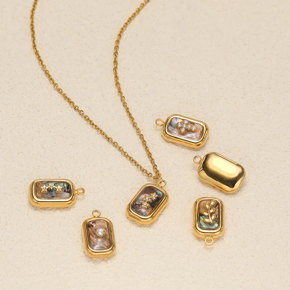 Elegant 304 Stainless Steel 18k Gold Plated Enamel Rectangle Fashion Charm Pendants for DIY Jewelry Necklace Making