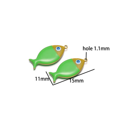 5pcs/bag Children's 18k Gold Plated Stainless Steel Enamel Fish Charm Pendant for Jewelry Necklace Making Accessories