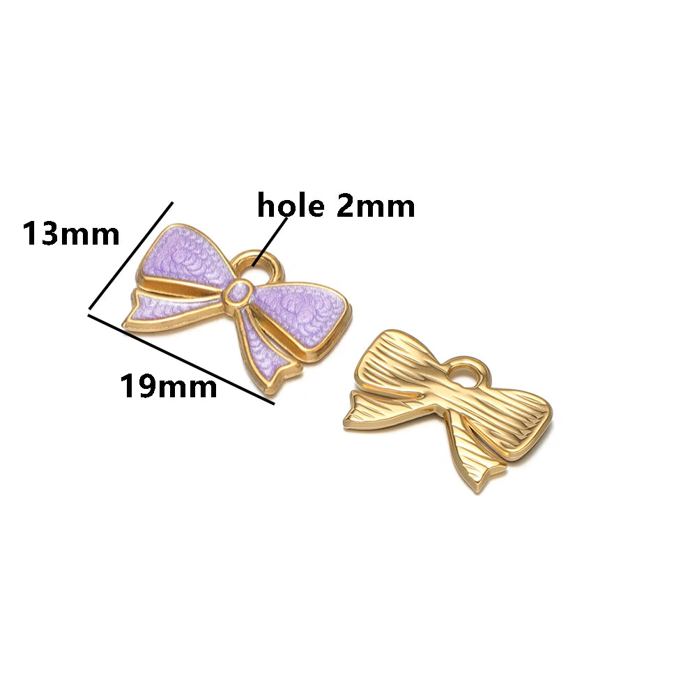 High Quality 18k Gold Plated Stainless Steel Enamel Bowknot Pendant for DIY Handmade Necklace Earrings Jewelry Making