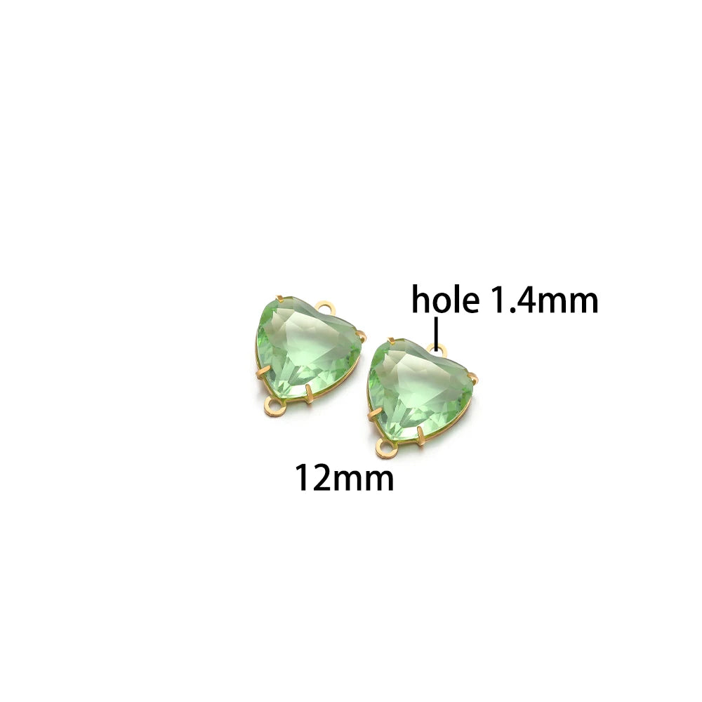 12mm Stainless Steel Gold Plated Double Hole Love Heart Crystal Charm Pendant for Jewelry Necklace Making Jewelry Accessories