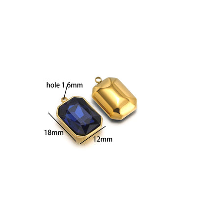 Zircon Pendants Stainless Steel Gold Plated Square Crystal Stone Charm Pendant for DIY Jewelry Necklace Making