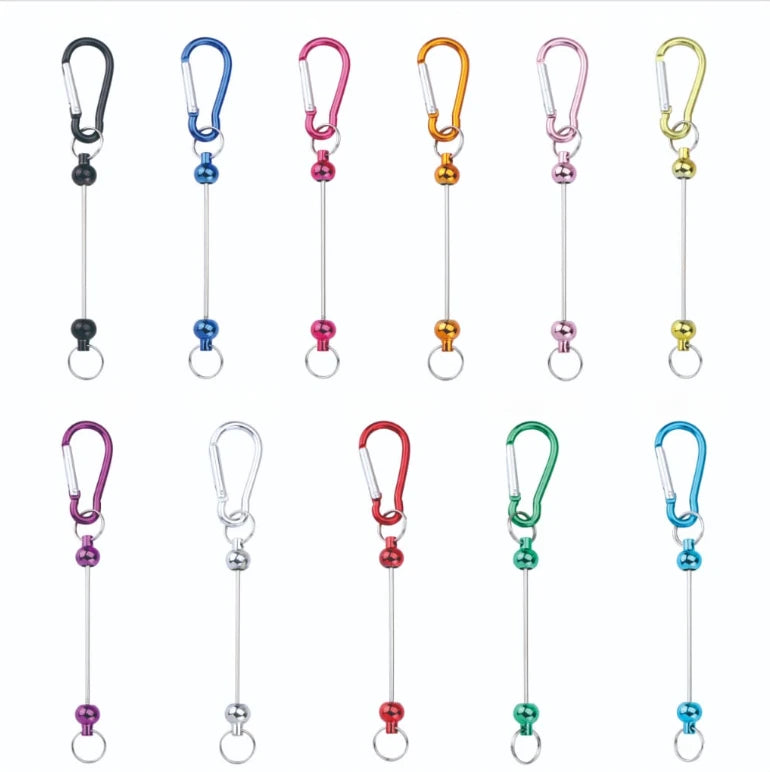 Bulk Beadable Bar Carabiner Keychain Snap Hook Removable Metal Key Ring for DIY Craft Keychain Making