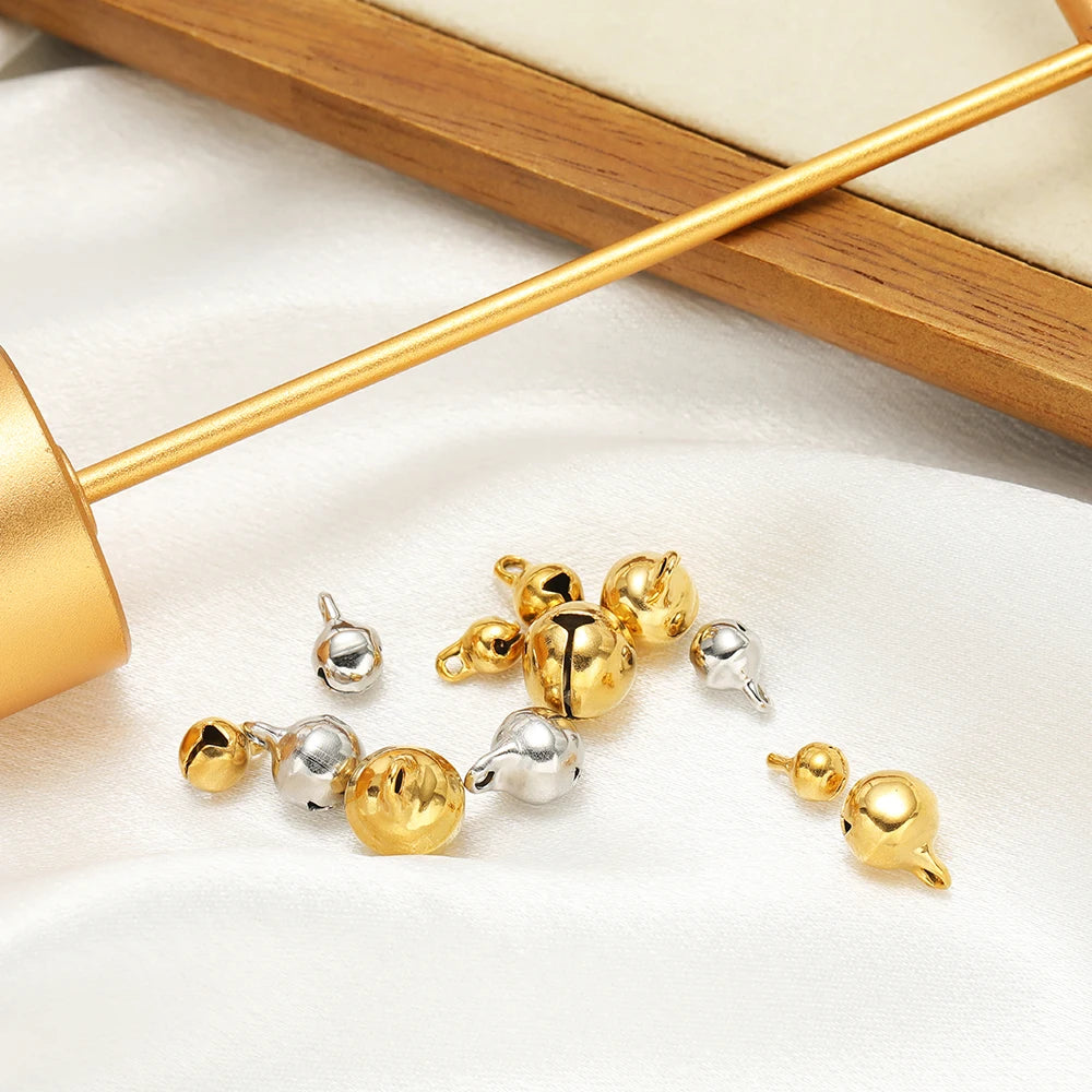 20pcs/bag Stainless Steel 18k Gold Plated 5mm 6mm 8mm 10mm Small Bell Charm Pendant for Diy Jewelry Necklace Earring Making Bulk