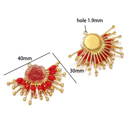 Handmade 18k Gold Plated Stainless Steel Crystal Geometric Flower Sun Charm Colorful Butterfly Pendant for Jewelry Making