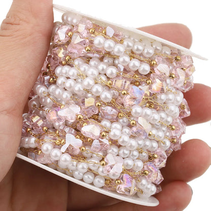B3345 18k Gold butterfly Bulk Chain Colored Crystal Beads Chain Ins Stainless Steel Chain for Diy