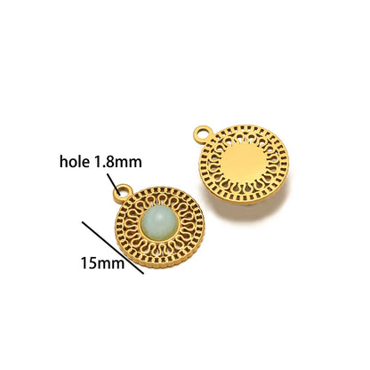 French Retro Stainless Steel 18K Gold Plated Natural Stone Hollow Charm Pendant for Jewelry Earring Necklace Making Accessories