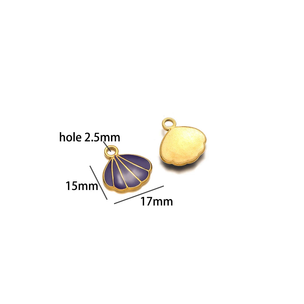 New Trend Stainless Steel Gold Plated Enamel Shell Heart Flower Bowknot Charm Pendant for Jewelry Making Wholesale