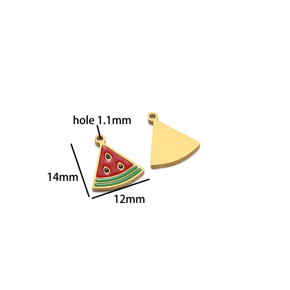 Colorful Fruits Pendant 18k Gold Plated Stainless Steel Strawberry Bananas Cherry Mushroom Charm Pendant for DIY Jewelry Making