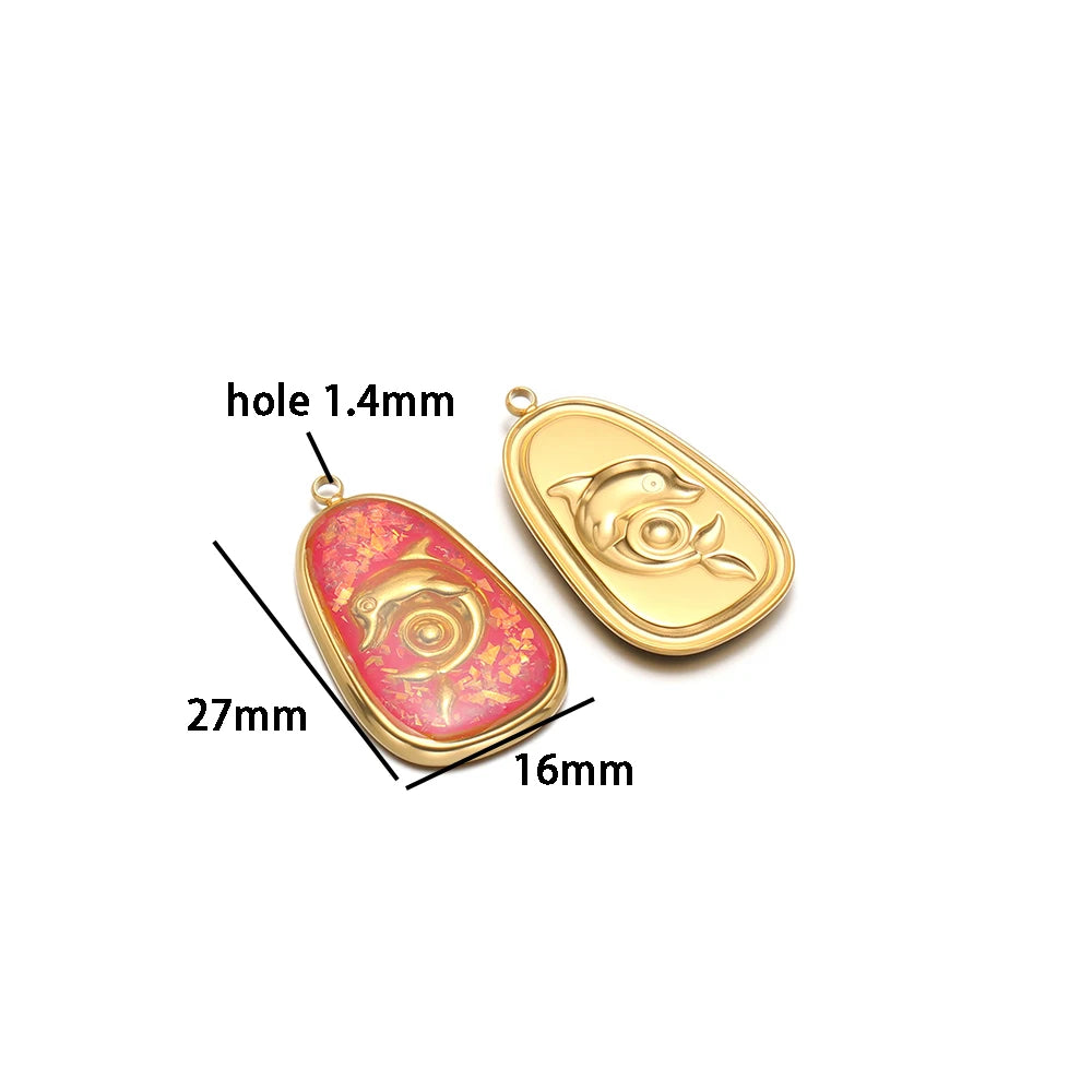 Vintage 18k Gold Plated Stainless Steel Oval Enamel Dolphin Charm Pendant for DIY Necklace Jewelry Making Accessories