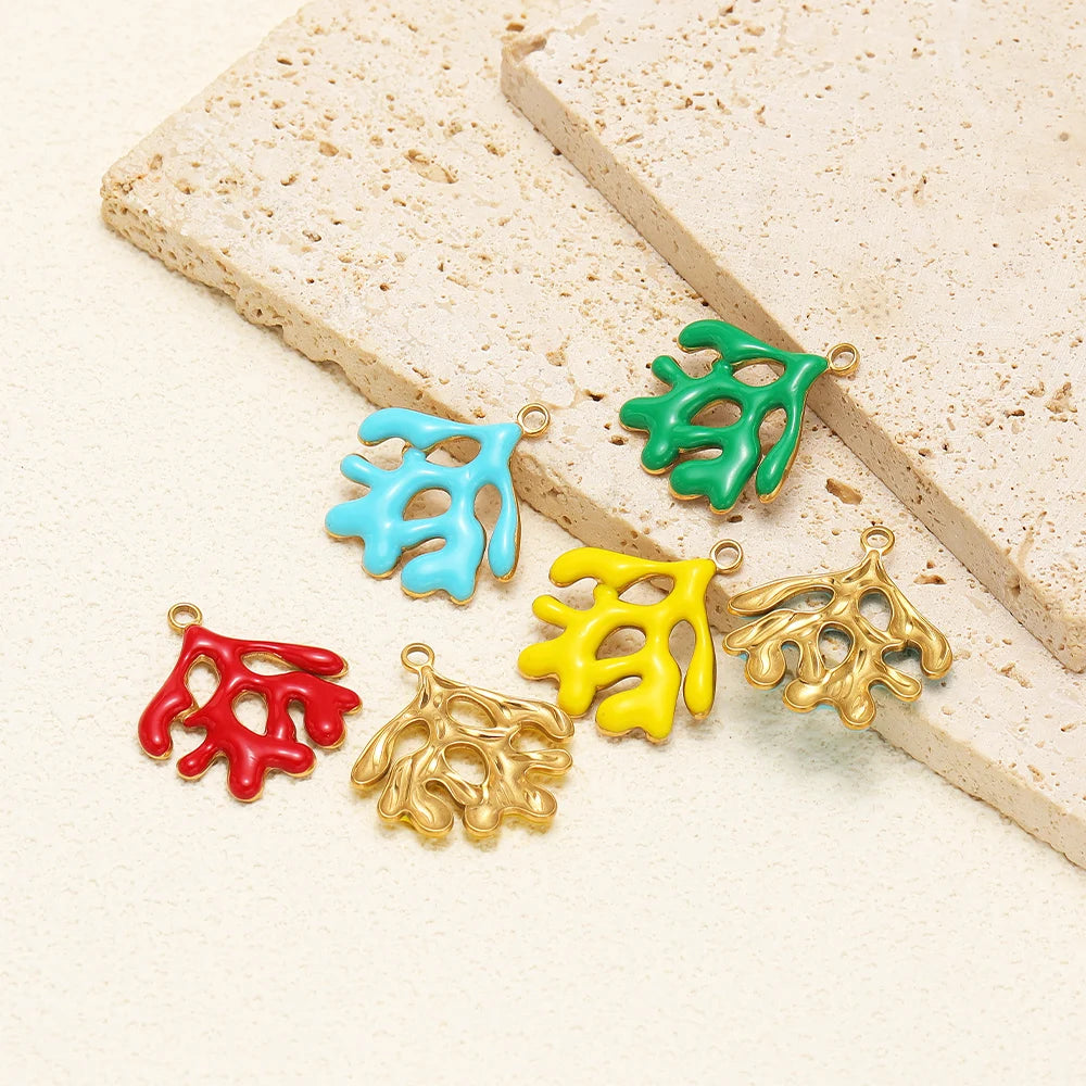 New Fashion Stainless Steel 18k Gold Plated Oil Drop Coral Charm Pendant for Jewelry Necklace Making Accessories