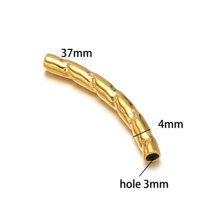 Gold Plated Stainless Steel Multi Patterns Embossed Curved Tube Bend Charm Pendant for DIY Jewelry Making Accessories
