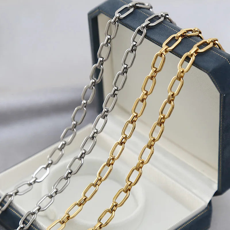 B4750 Paper Clip Chain 18k Gold Plated Stainless Steel Chain Waterproof Chain for Jewelry Diy