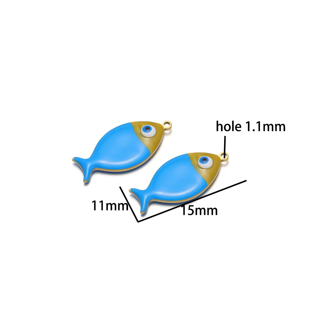 5pcs/bag Children's 18k Gold Plated Stainless Steel Enamel Fish Charm Pendant for Jewelry Necklace Making Accessories