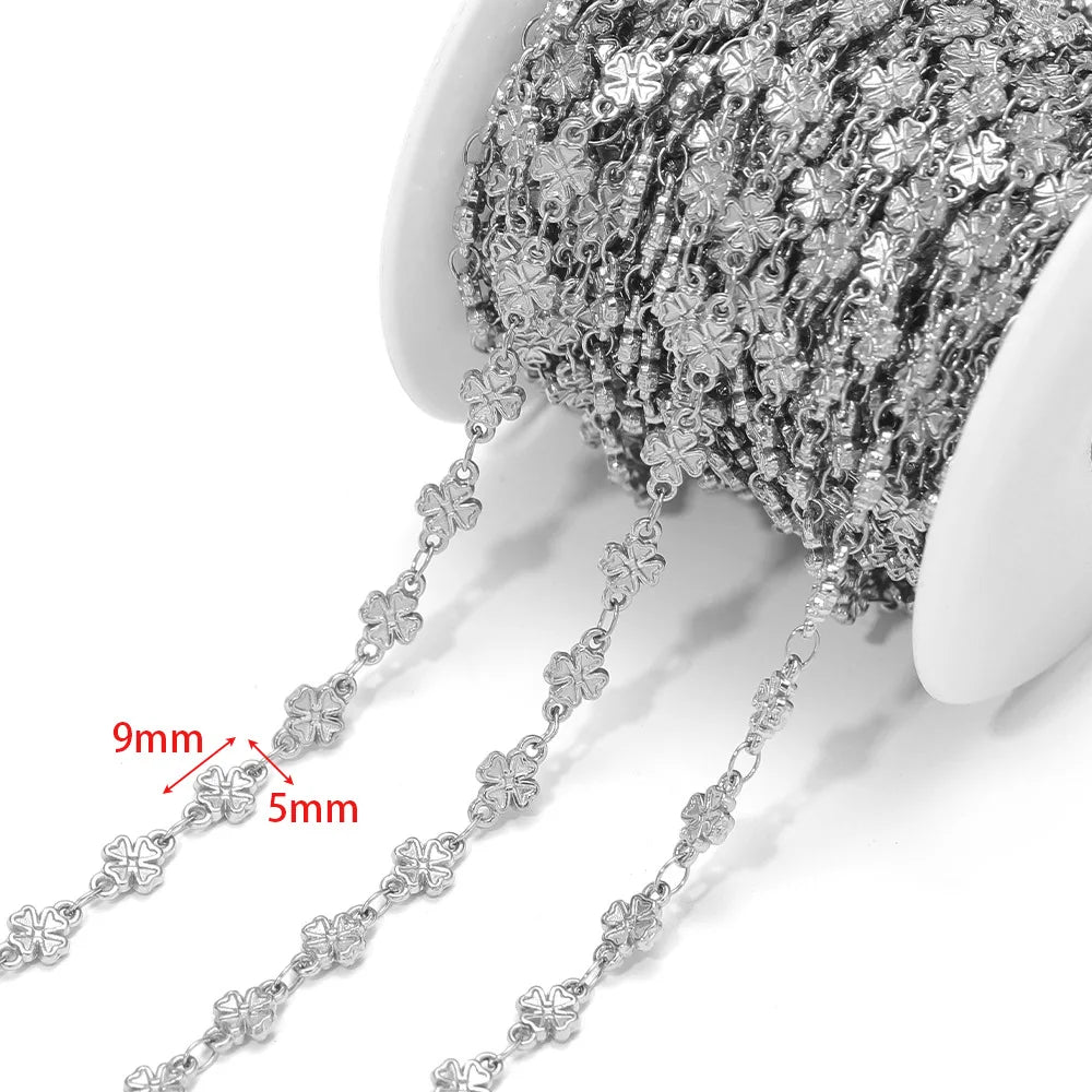 D866 New Gold Plated Stainless Steel Chain Flower Clover Leaf Shape Waterproof Chain for Necklace Bracelet Diy